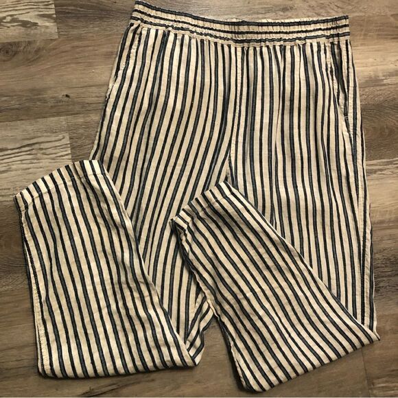 TAHARI 100% Linen Stripe Pullon Pants Size Large Lagenlook Pockets Minimalist - Picture 11 of 12